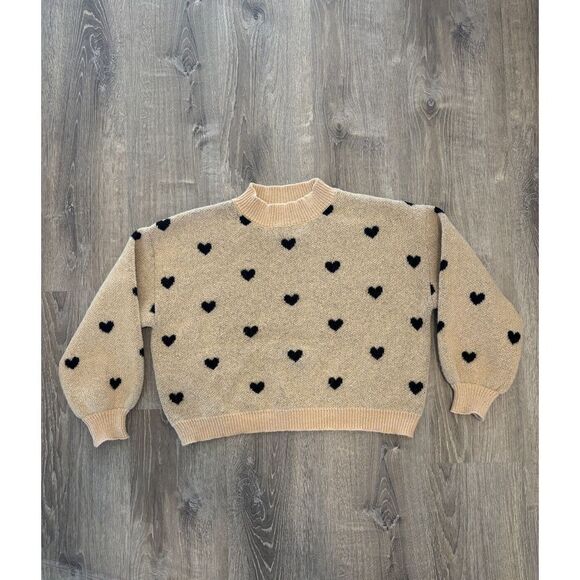 SHEIN Heart Pattern Mock Neck Drop Shoulder Long‎ Sleeve Sweater Large - Picture 1 of 2